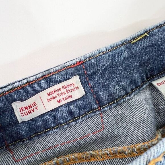 True Religion Skinny Jeans Womens 26 Mid Rise Jennie Curvy Rip Distressed Bottom - Picture 4 of 14